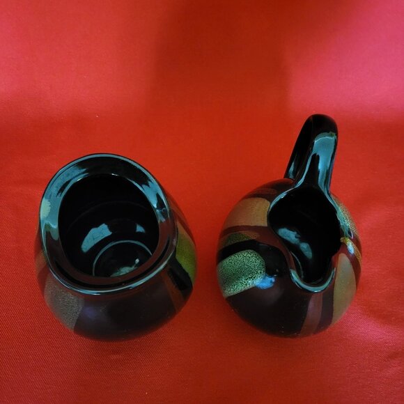 Sango Avanti Black Creamer and Sugar Set Ceramic Drip Glaze Mid Century Modern B - Picture 11 of 12